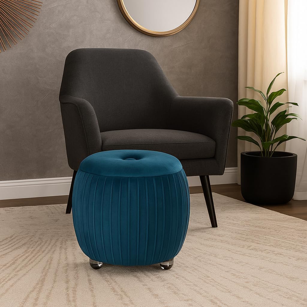 Home Decor Vanity Chair – Stylish Pink Ottoman with Storage – Bedroom Stool and Foot Rest Ottoman – Upholstered Seat with Hidden Storage for Modern or Classic Décor Living Room Furniture – 18", Blue