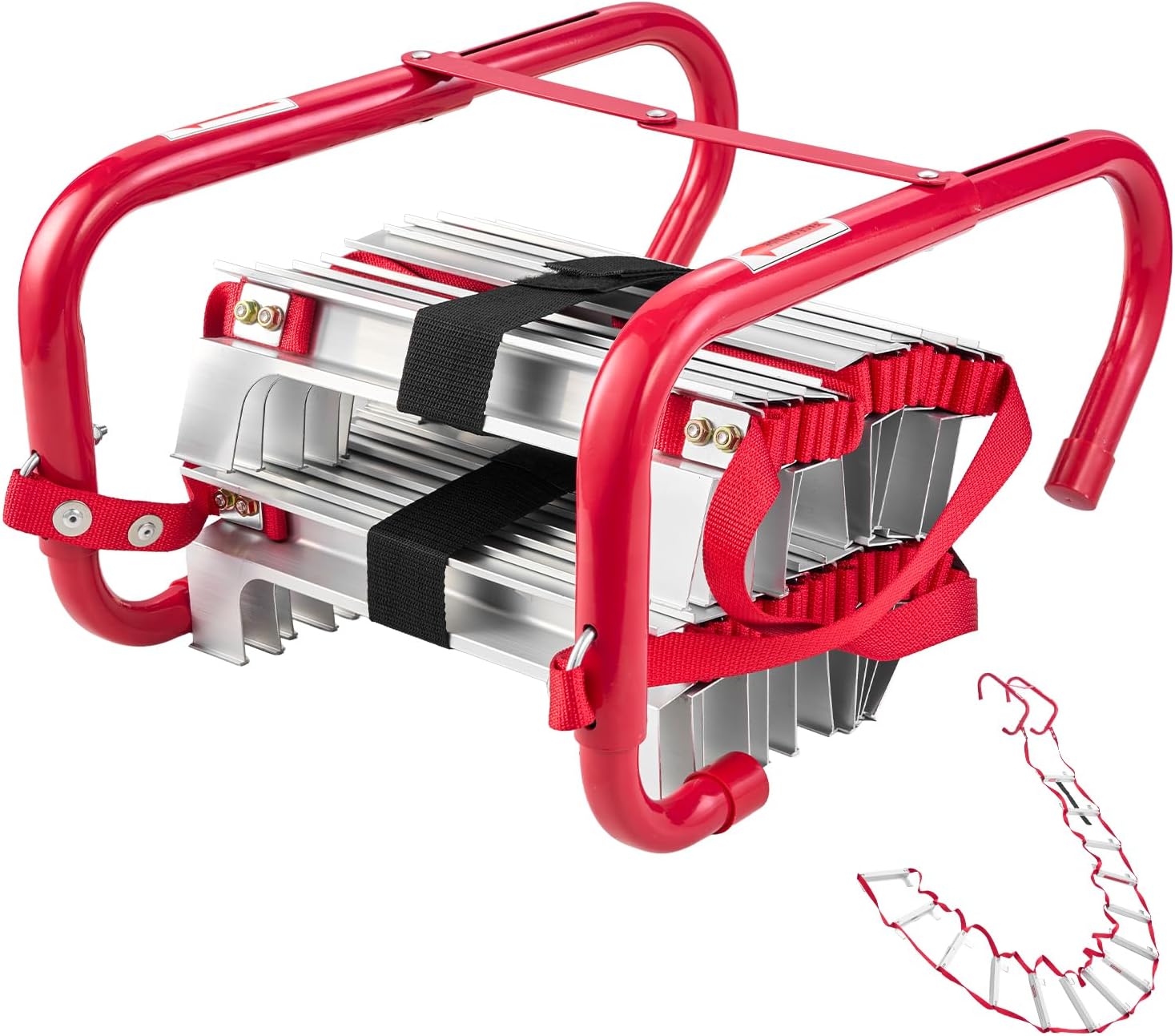 VEVOR Fire Escape Ladder, 2-Story 13FT Retractable Emergency Fire Ladder, Lightweight Aluminum Alloy Safety Escape Ladders with Sturdy Polyester Strap, Anti-Slip Rung & Wide Steps, 1000LBS Max Loading