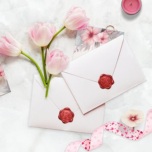 Miniatura 7 de Yoption 50 calcomanías adhesivas para sellos de cera con letra roja metálica, sellos de sobre, sellos de sobre, calcomanías de cera autoadhesivas