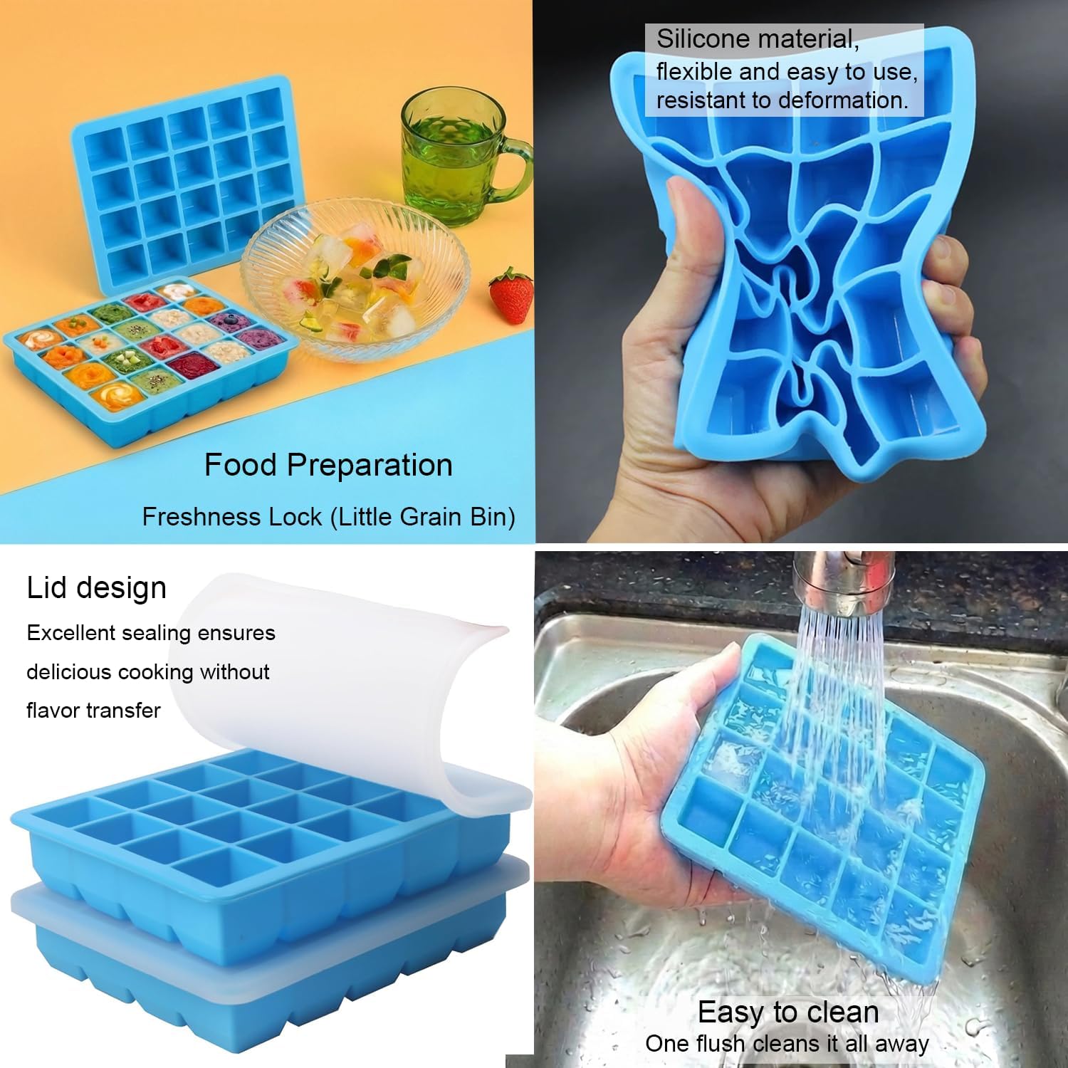 1 Tbsp Silicone Freezer Molds -silicone freezer trays with lid,3 Pack-Soup freezer molds,Perfect for Storing Garlic, Ginger,Paste,Pesto,Lemon Juice,and More (Blue)