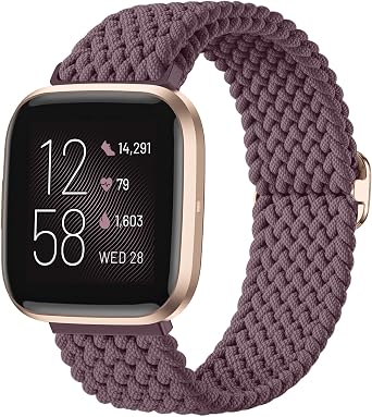 Maledan Braided Bands Compatible with Fitbit Versa 2 for Women Men, Soft Stretchy Breathable Bracelet Replacement Band for Fitbit Versa 2/SE/Straps, Purple
