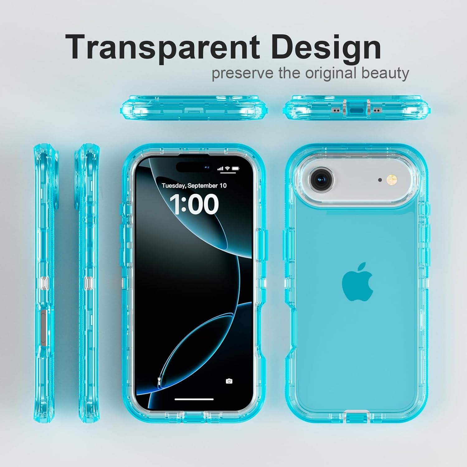 for iPhone 17 Air Case, Heavy Duty Shockproof Protection Phone Cases, Anti-Drop, Dual Layer Transparent Protective Cover Compatible with iPhone 17 Air, 6.5 inch, Crystal Blue - Image 6