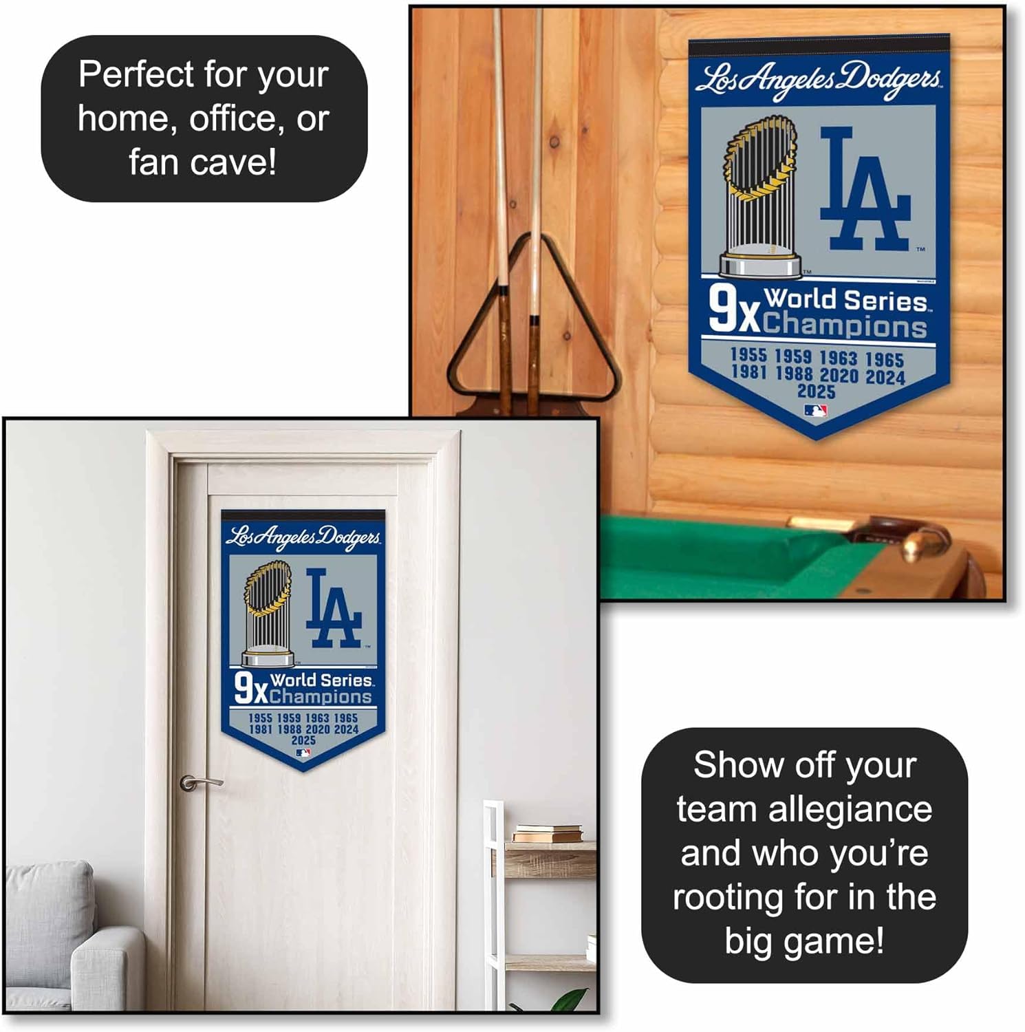 WinCraft Los Angeles Dodgers 9x World Champions Banner Pennant, 15x24" - Image 3