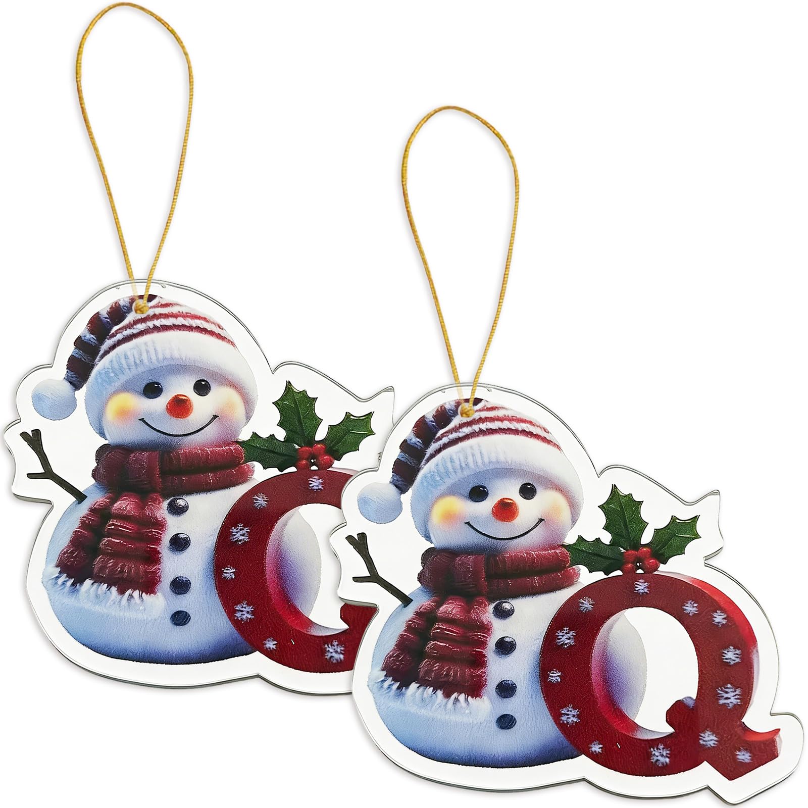 FAMINESS 2PCS 2D Acrylic Letter Q Snowman Christmas Ornaments - 26 Alphabet Tree Decorations Hanging Ornaments for Party Gifts — image 1