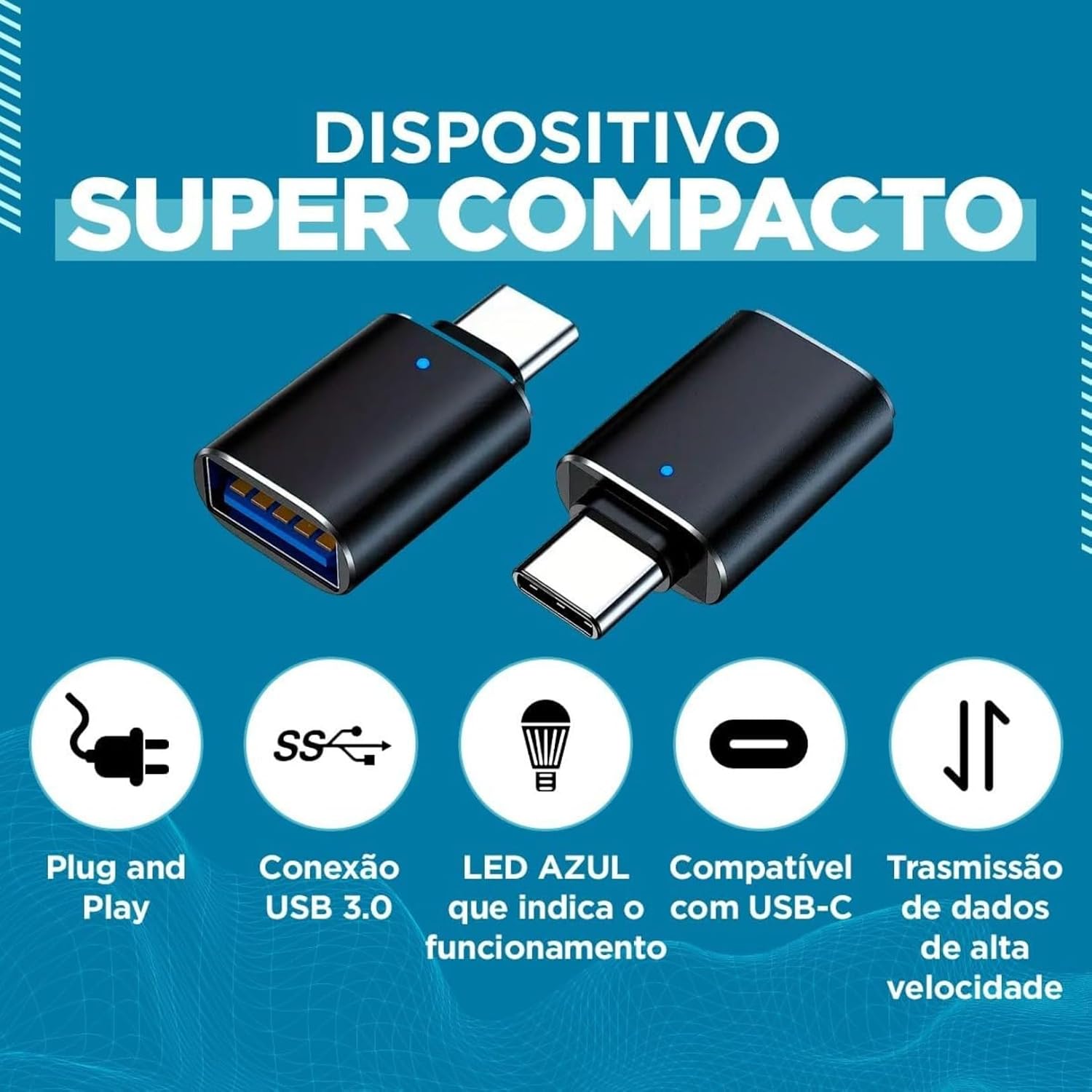 ALENKO Adaptador USB Tipo C para USB 3.0 OTG com LED Compatível com Pen Drive Teclado Mouse HD Externo Ideal para Android Tipo C Tablet Celular e Notebook