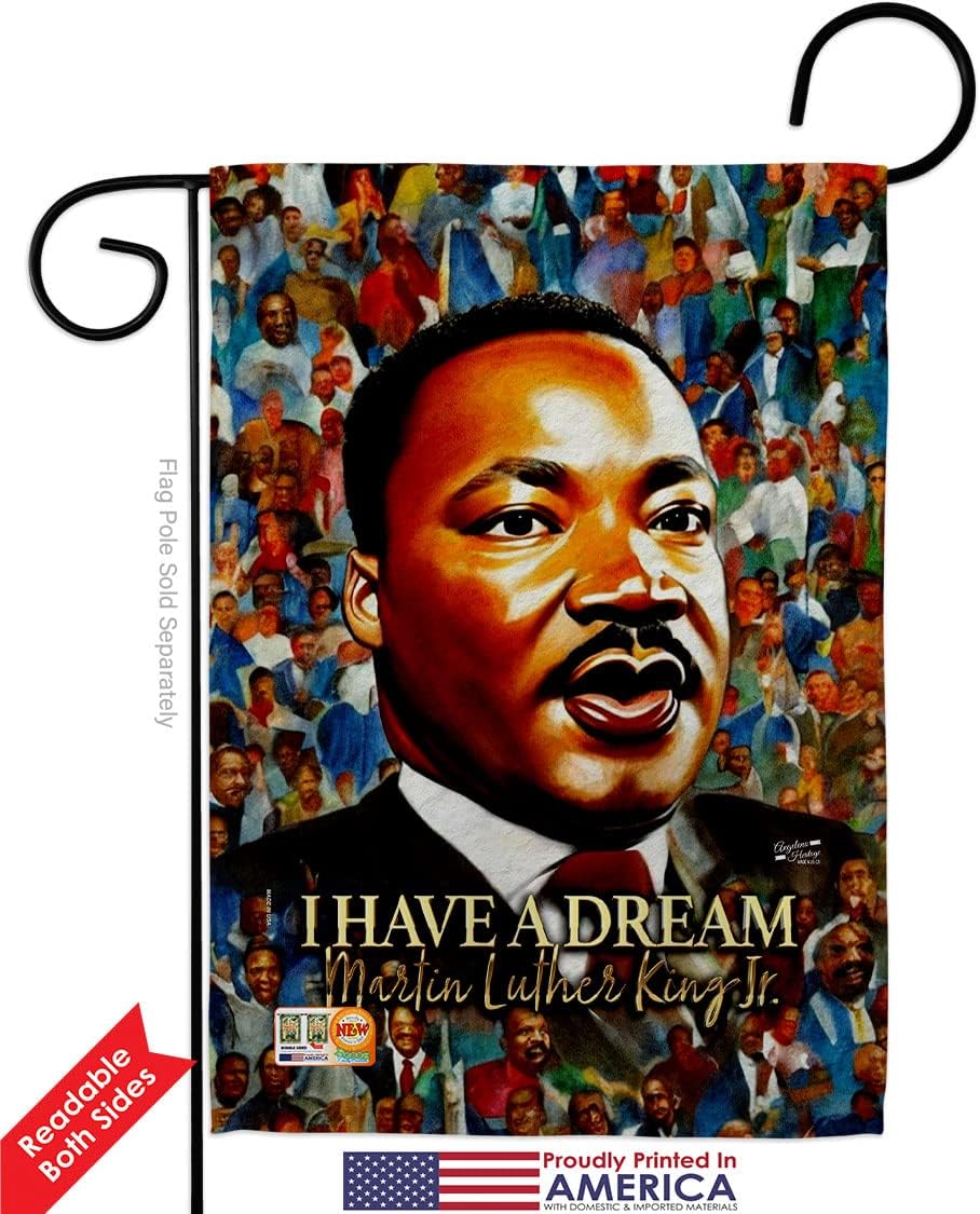 MLK Dream Garden Flag Set with Stand Black History Martin Luther King Civil Right Stars United State American Small Decorative Gift Yard House Banner Double-Sided Made In USA 13 X 18.5