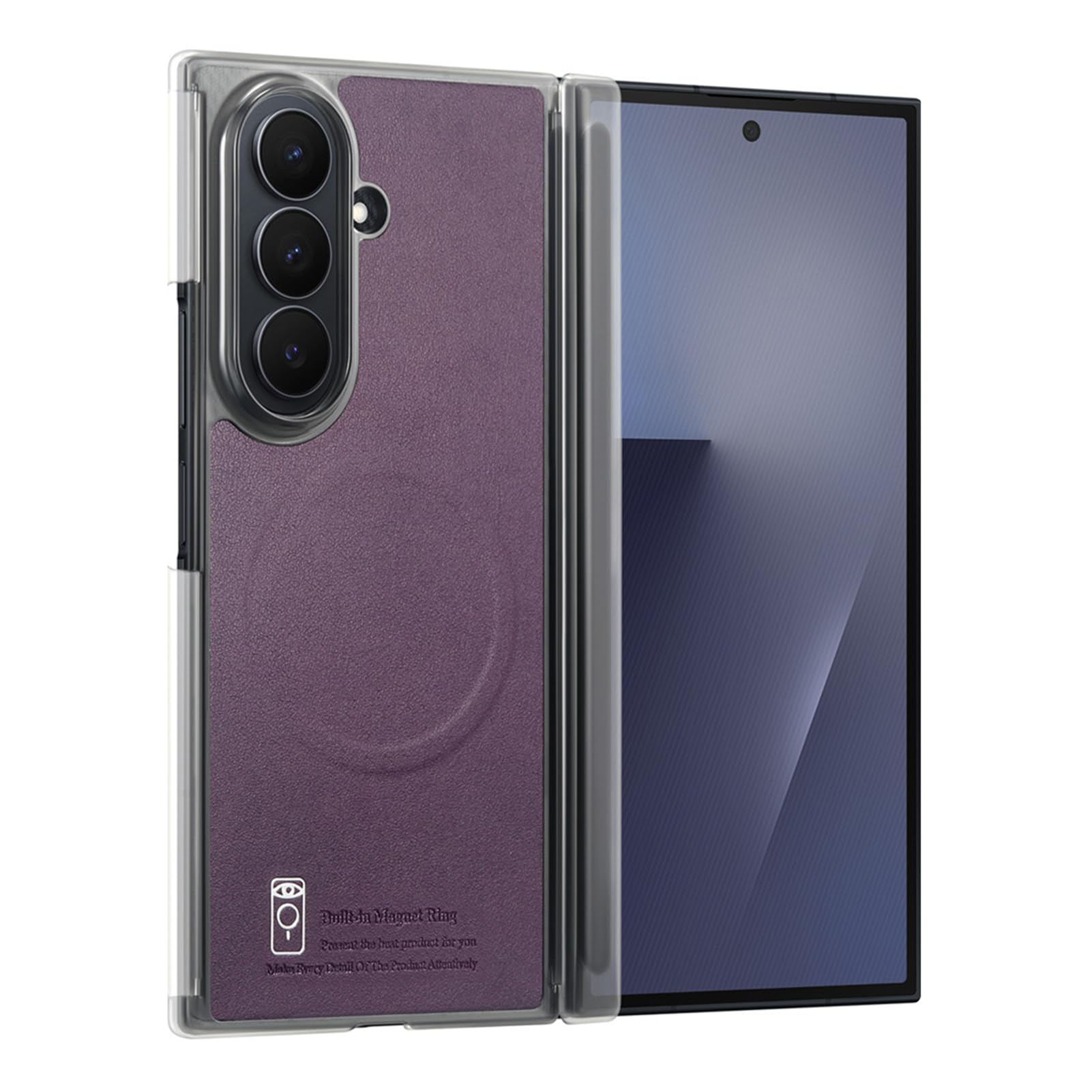 Skórzane etui do Samsung Galaxy Z Fold 8 Ultra, zawias platerowany, odporny na wstrząsy, styl biznesowy, ochrona przed odciskami palców, magnetyczne ssanie, tylna powłoka (fioletowe)