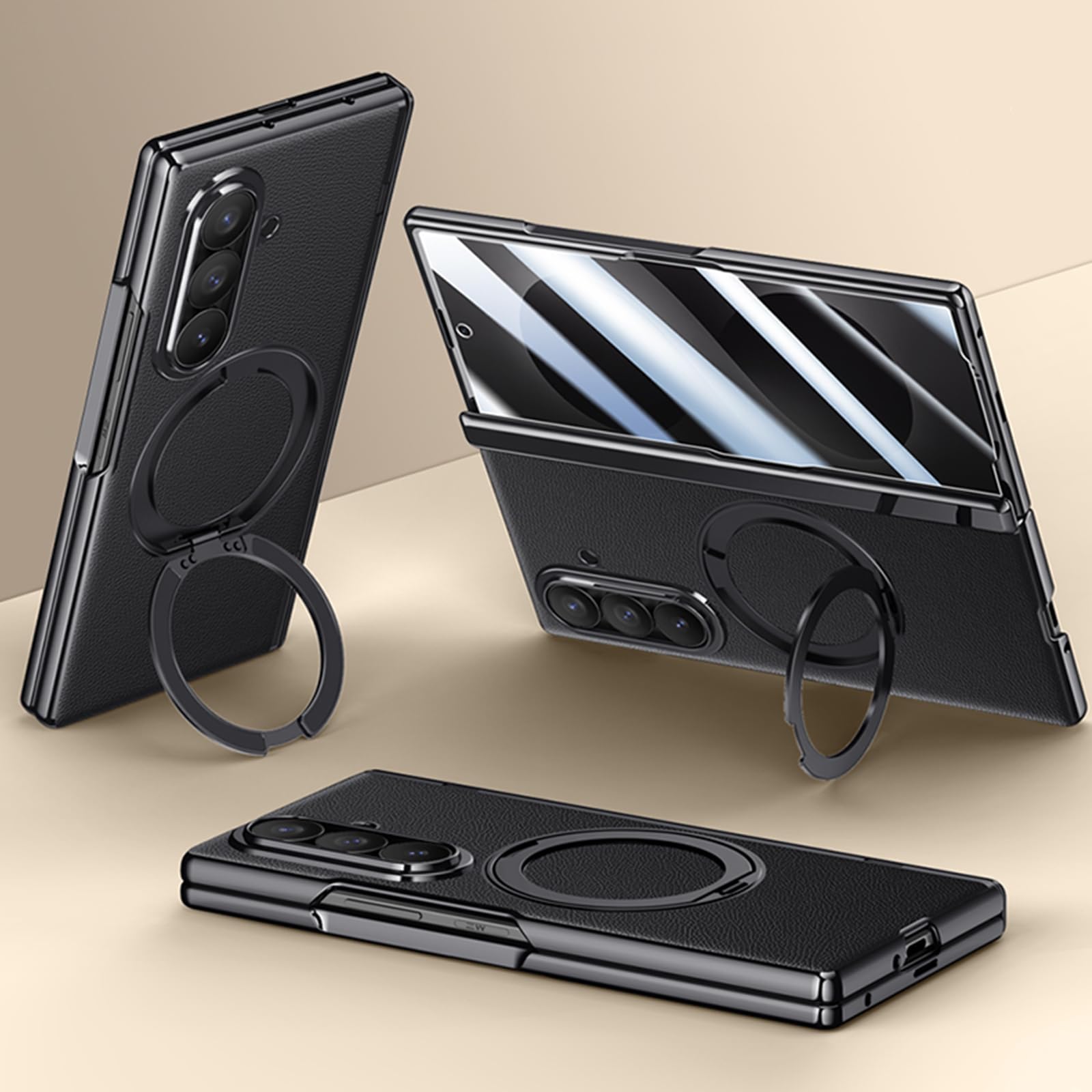 Custodia in pelle per Samsung Galaxy Z Fold 8 Ultra con supporto ad anello magnetico, [compatibile Magsafe] Protezione schermo integrata copertura completa cerniera custodia in pelle per Z Fold