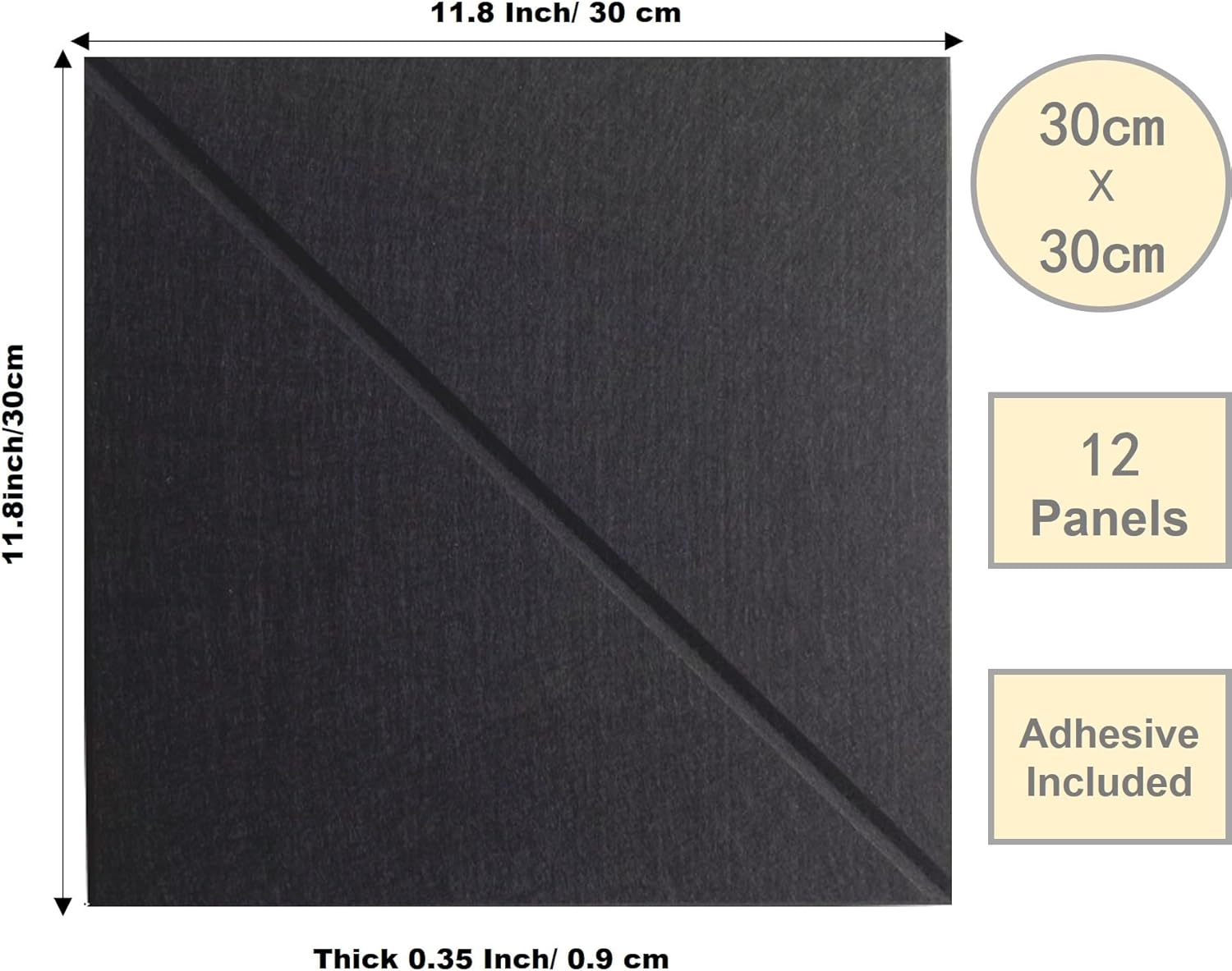 12-Pack Black Felt Wall Tiles(11.8“x11.8”Each), 47"x35" Aesthetic Bulletin Pin Board, Large Cork Board Alternative for Office, Classroom & Wall Decor