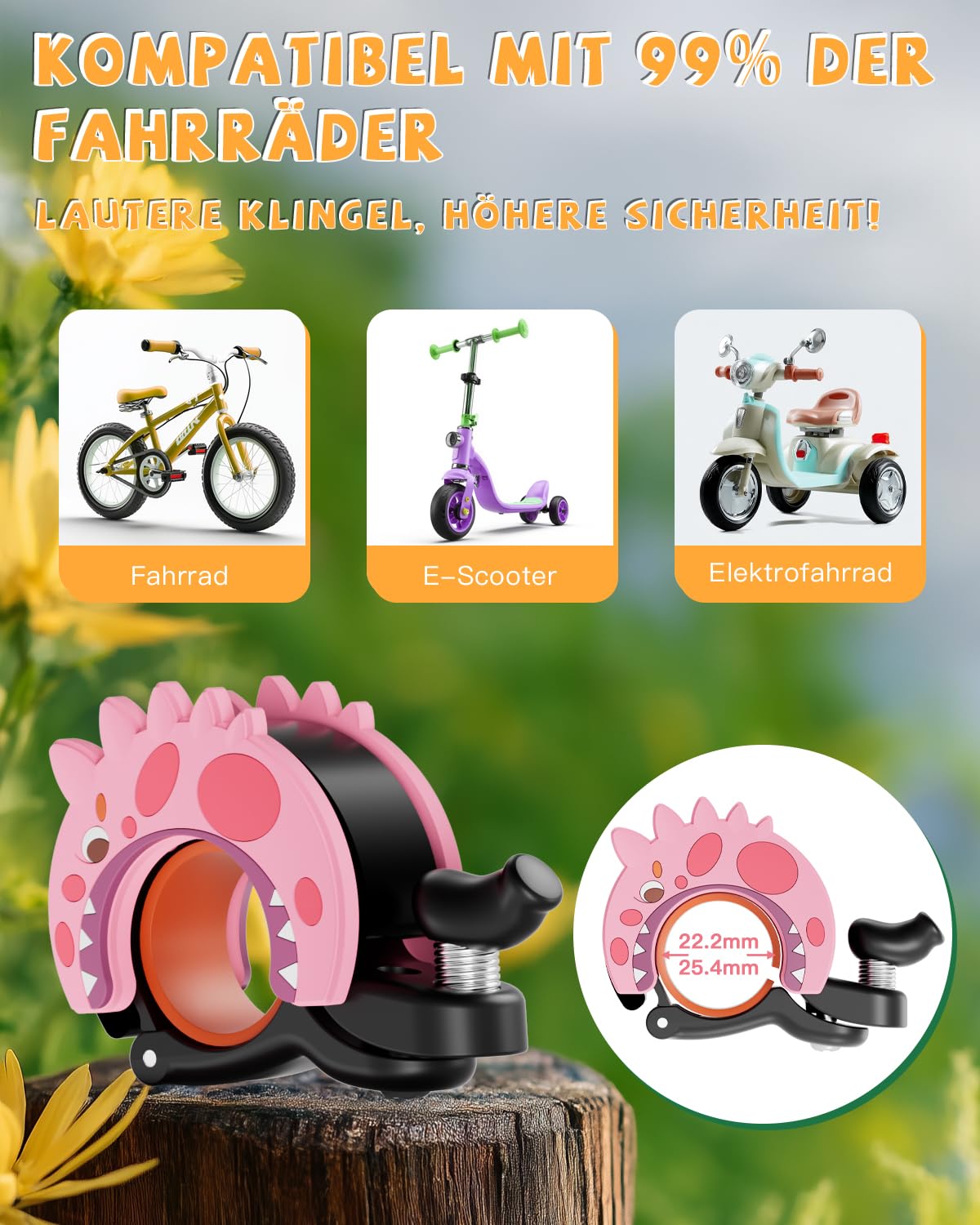 Campanello Bicicletta 22.2-25.4mm Mini Campanello per Bambini Ragazzi