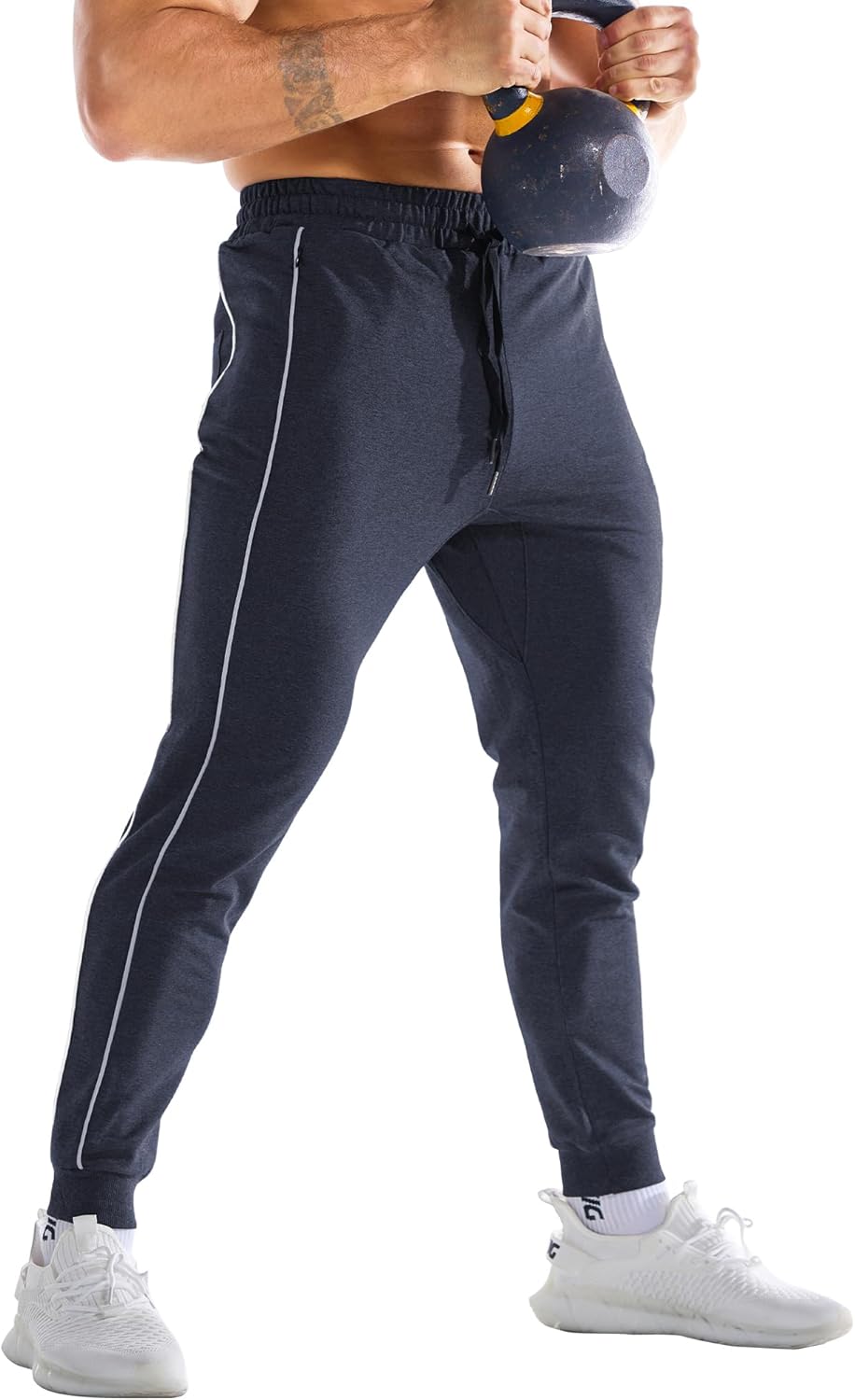 BROKIG Men's Stripe Gym Joggers Pants, Causal Slim fit Tapered Workout Sweatpants with Zipper Pocket - Image 7