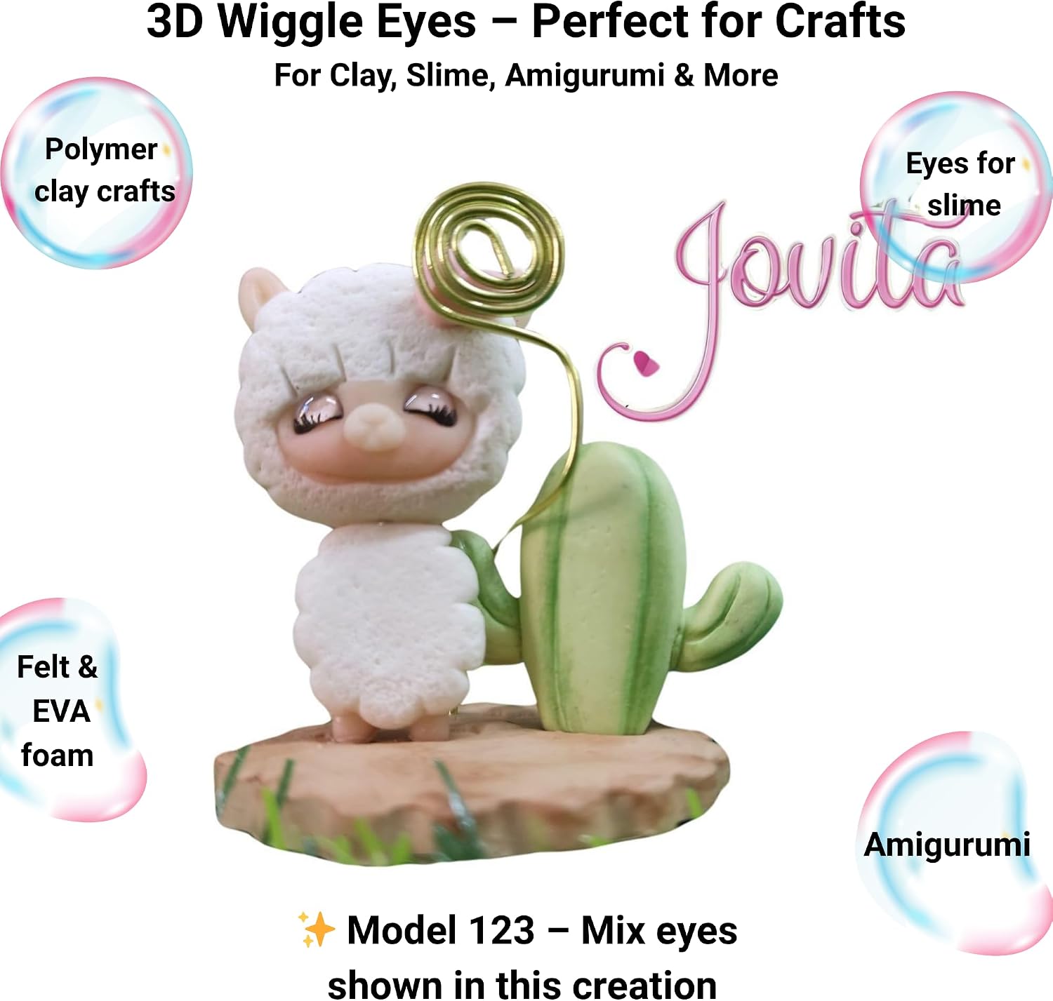 123-M: 62pcs (31 Pairs) 3D Resin Googly Eyes (5–22mm) – Glitter, Pink/Skin/Green/Purple – Self-Adhesive for DIY, Clay, Amigurumi, Porcelain, Crafts & DIY Projects