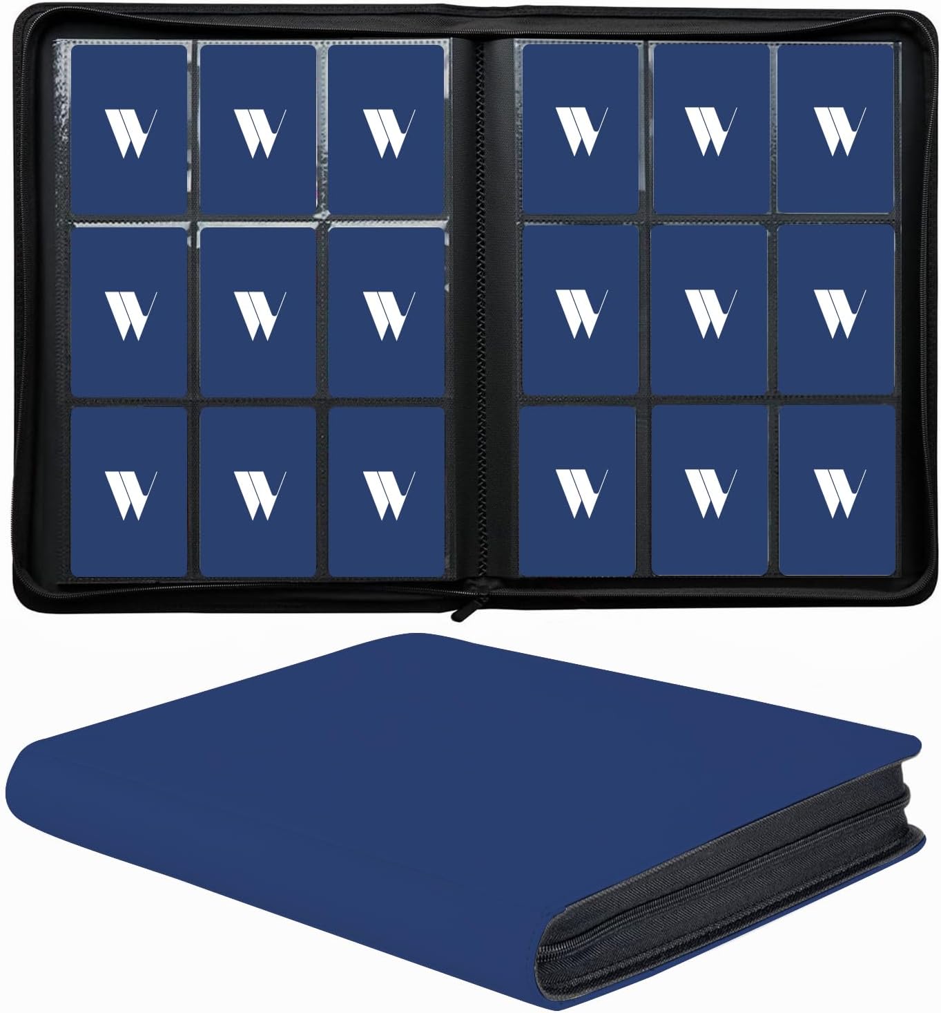 16 Pocket Card Binder, 1000+ Premium Zip Trading Card Binder, Double Sided Pocket Card Binder Album, Ringless Card Folder for MTG, TCG, Sports Card (Black, 16Pockets)