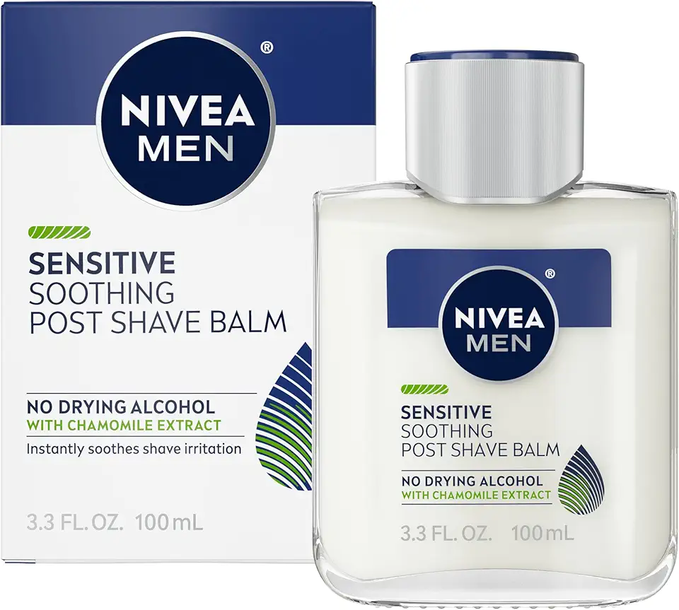 NIVEA MEN Sensitive Soothing Post Shave Balm with Vitamin E, Pro-Vitamin B5 and Chamomile Extract, Alcohol Free After Shave Balm for Men, 3.3 Fl Oz Bottle