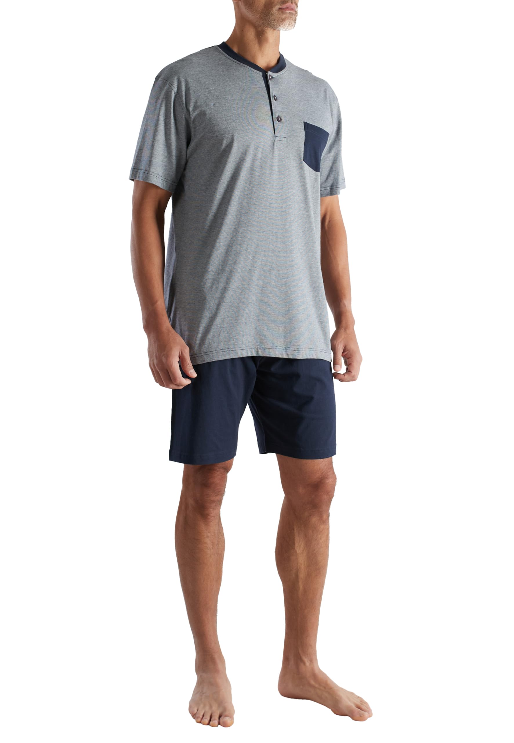Ceceba Herren Shorty, kurzarm, Baumwolle, Polyester, Single Jersey, blau, bedruckt
