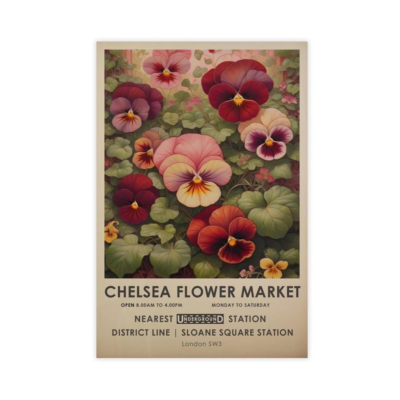 Mghdgd Chelsea Flower Market Print, William Morris Print, Vintage Red Floral Print, Pansies Botanical Print, Red Botanical Wall Art, Gift Canvas Poster Wall Art Decor Print Picture Paintings For Living Room