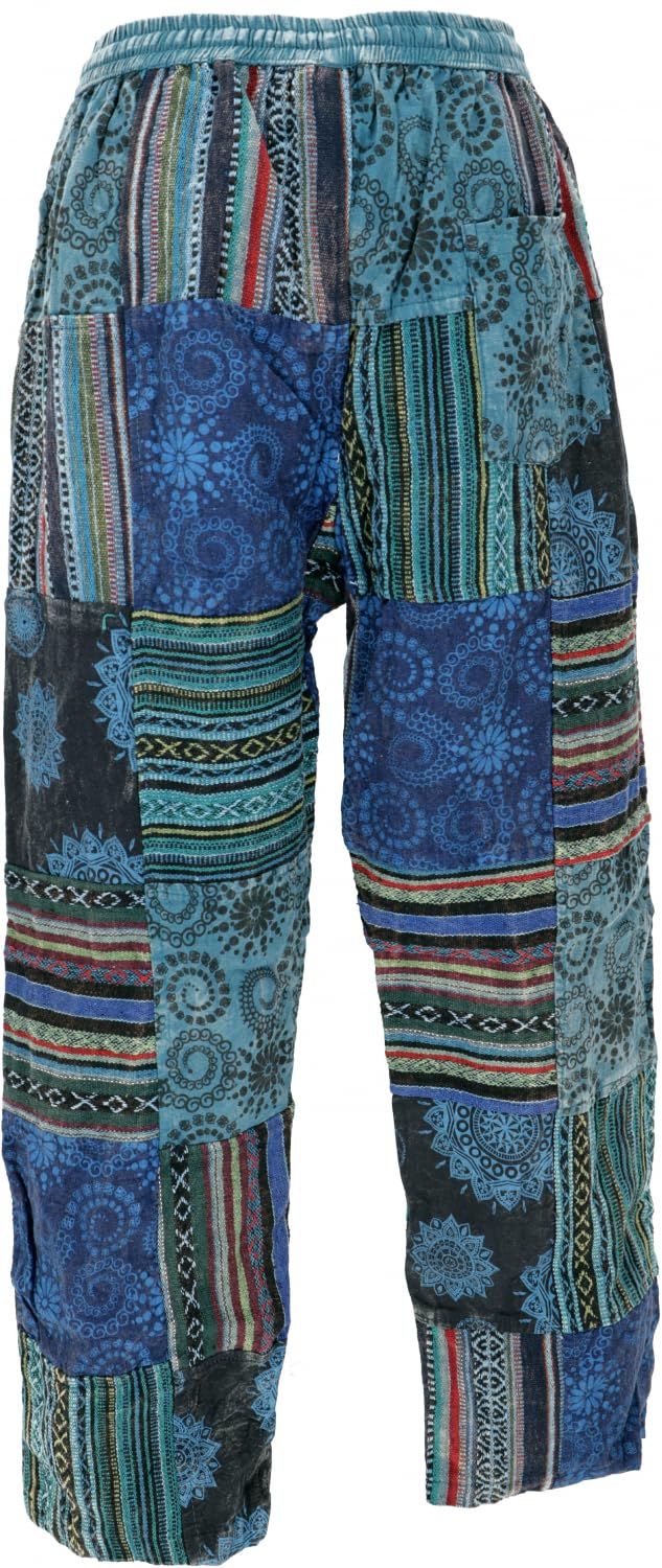GURU SHOP Pantalon de yoga patchwork Goa Pantalon Loose Fit Pantalon Homme Coton Pantalon Alternative Vêtements