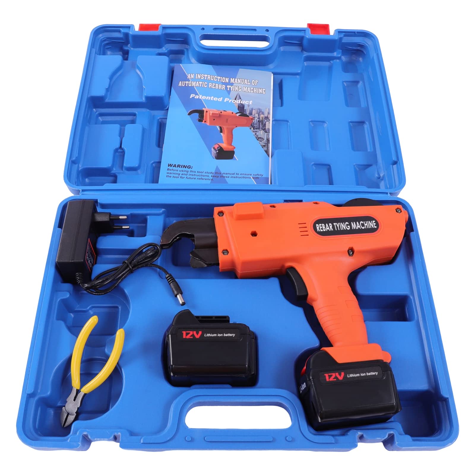 Rilegatrice elettrica, 12 V DC, automatica Rebar Tying Machine con 2 batterie (13200 mAh), nastro in acciaio da 6 a 25 mm, per il raggruppamento di barre in acciaio