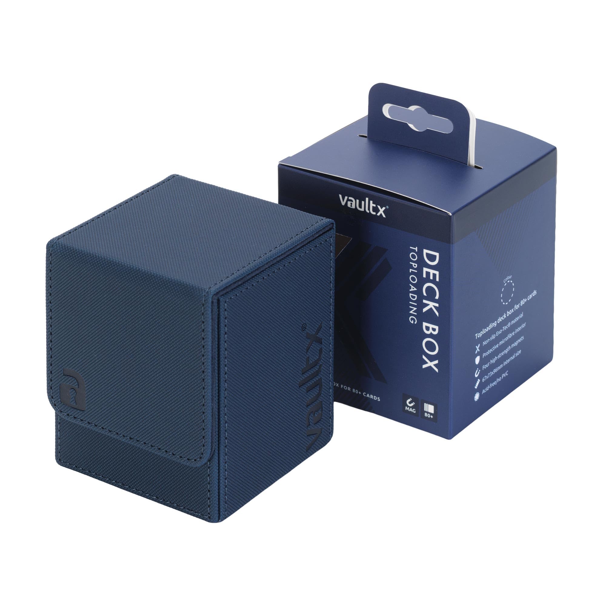 Vault X Caja para Mazo Exo-Tec de Carga Superior, para 80+ Cartas Coleccionables con Fundas, Tapa Magnética (Azul)