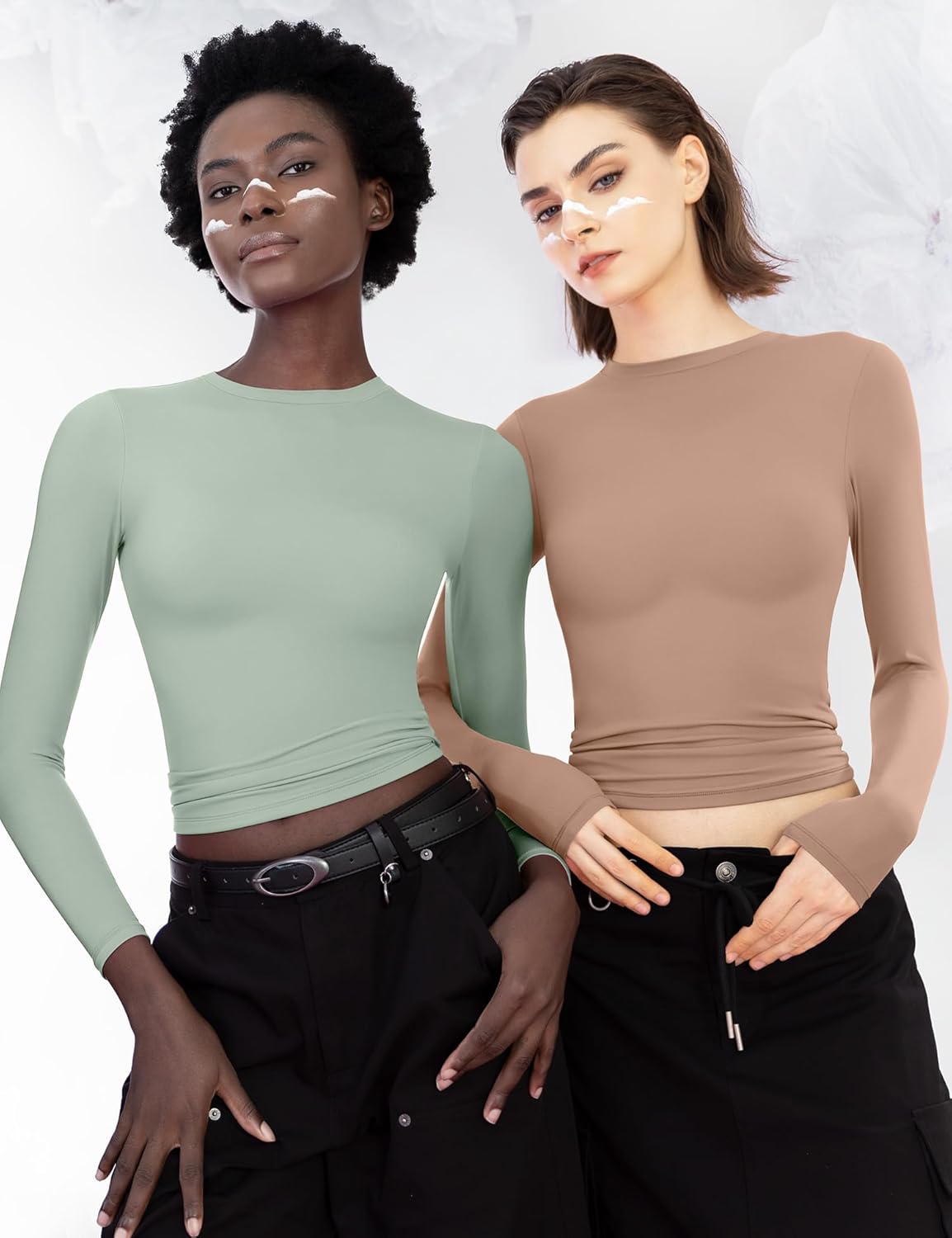 PUMIEY Women's Long Sleeve T Shirts Crew Neck Slim Fit Tops Sexy Basic Tee Smoke Cloud Pro Collection - Image 3