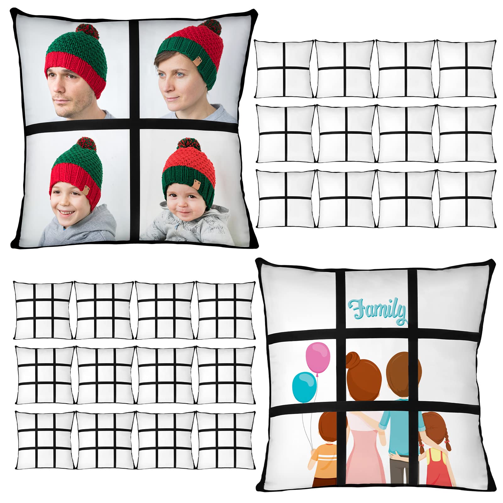 24 Pcs Sublimation Panel Blank Pillow Case 15.75 x 15.75 Inch Polyester Cushion Pillow Covers Heat Transfer Throw Pillowcase with Zipper for DIY Printing Couch Sofa Decor No Pillow Insert, 2 Styles