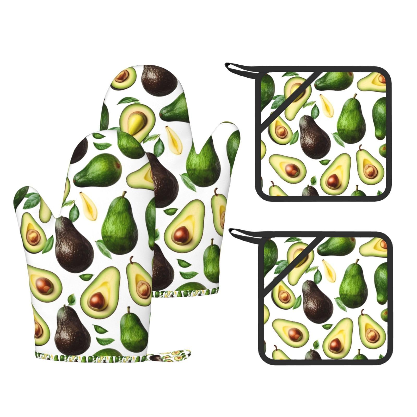 Avocados Print Kitchen Heat Resistant Set,Cooking Kit With Hanging Loop For Baking & Bbq
