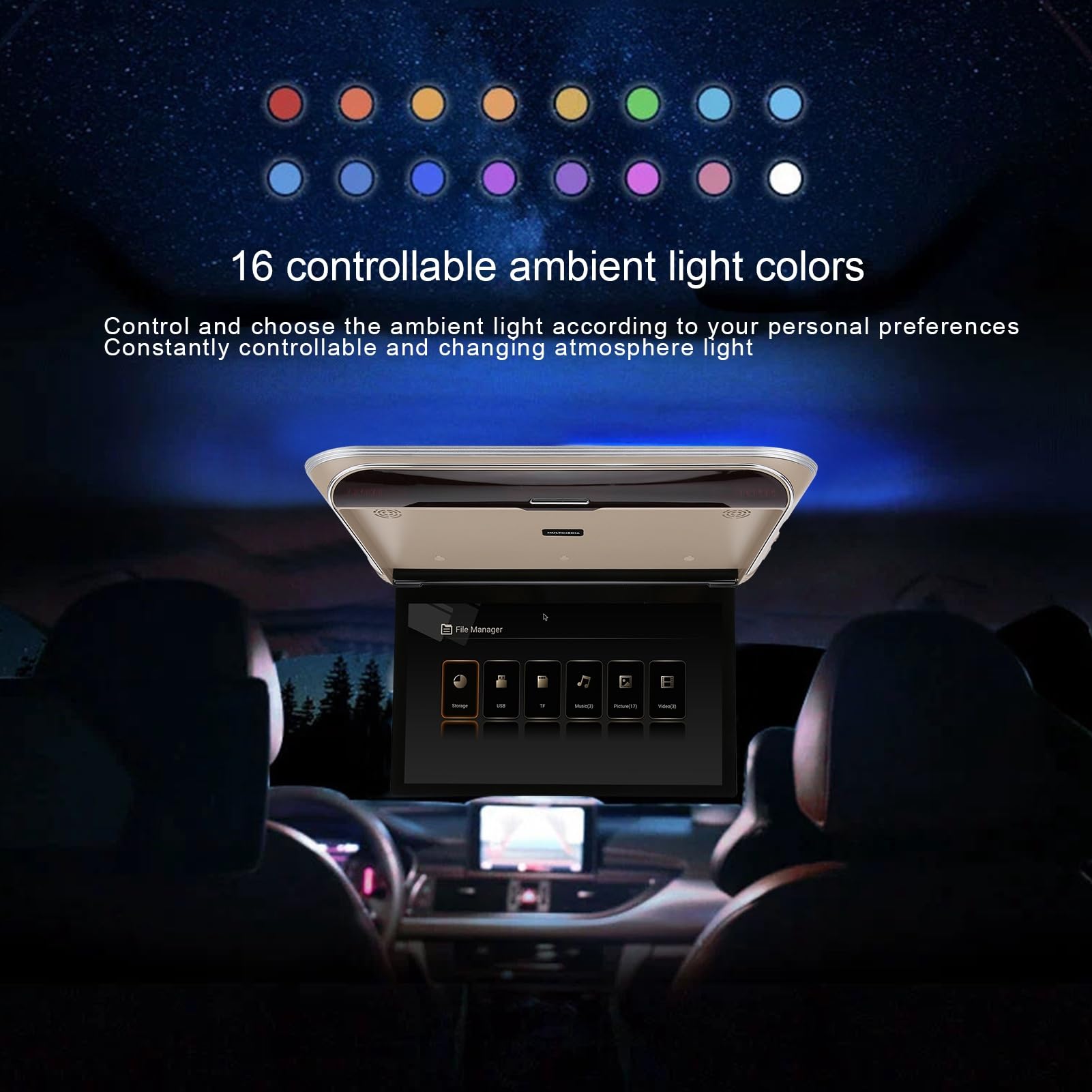 Reproductor de Techo para Coche MP5 17,3 Pulgadas HD 1080P USB Monitor DigitalCompatible WiFi