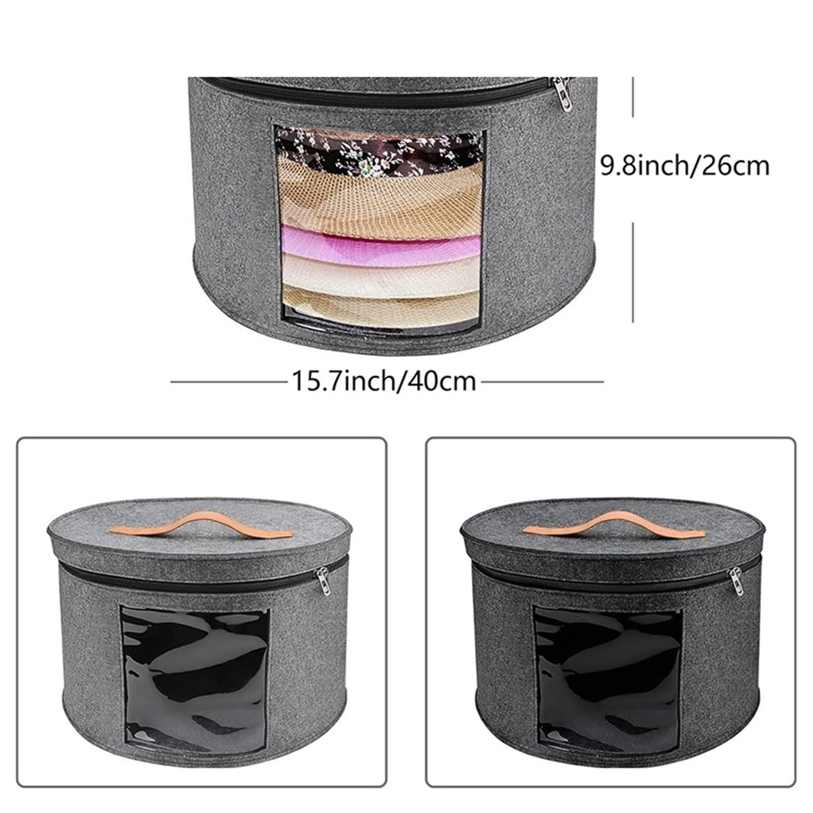 Hut Lagerung Box Staubdicht Fall Haushalt Runde Filz Hüte Eimer Kleidung Organizer Mit Reißverschluss Deckel Reisetaschen für Schrank oder Reise(Green)