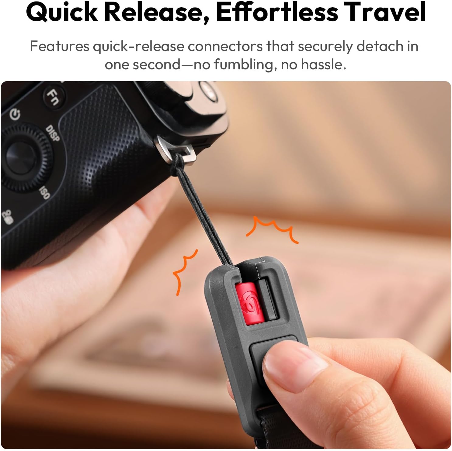 Close-up of the quick-release connector on the ULANZI YF01 camera strap.