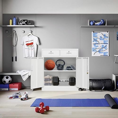 Miniatura 7 de CMY Armario de almacenamiento de metal con dos cajones, gabinetes de acero de 36 pulgadas de alto con estante ajustable, armario de almacenamiento