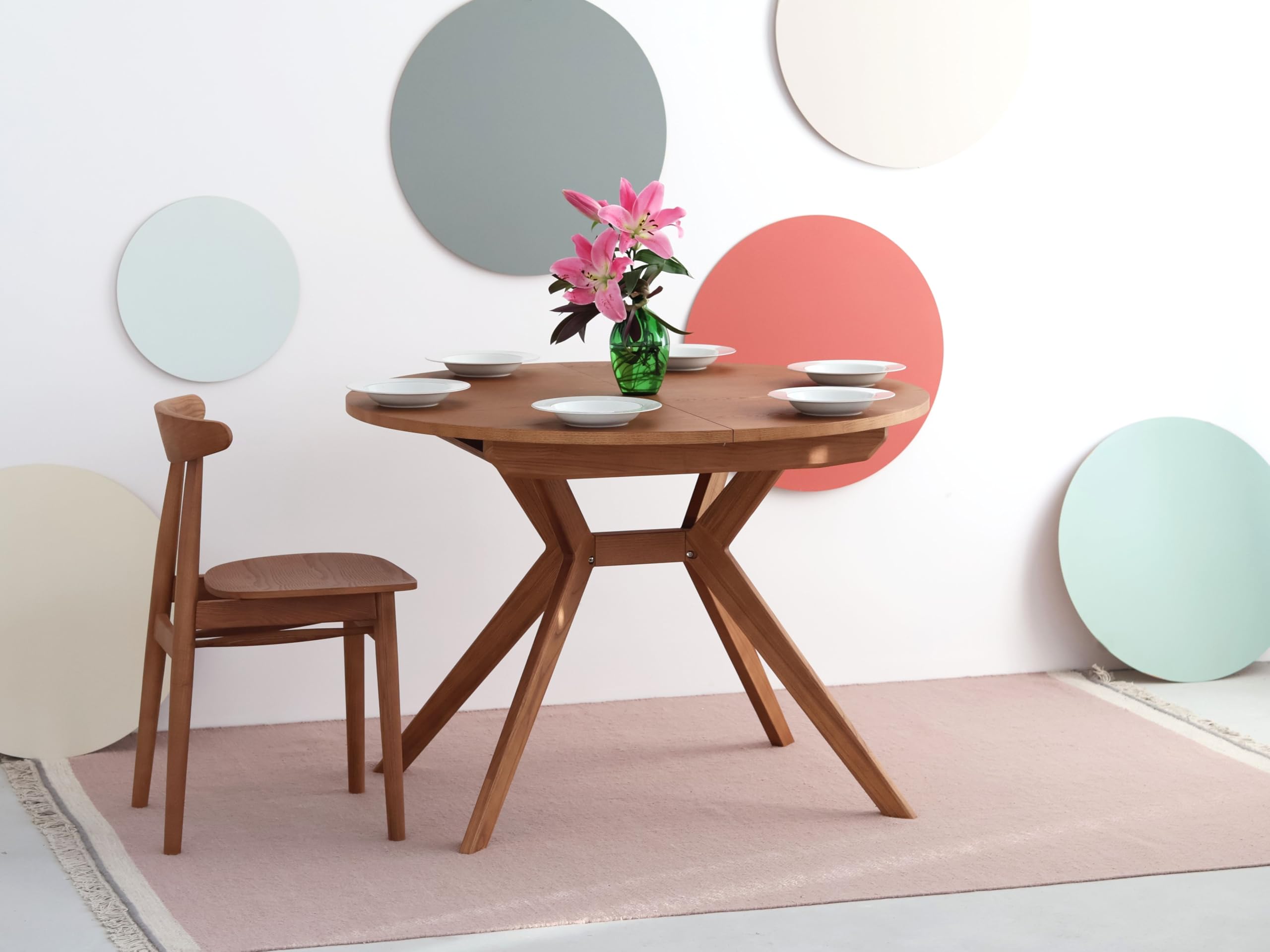 RAGABA Tavolo da pranzo allungabile 120 cm Biju, tavolo da pranzo rotondo per 6 persone, legno di frassino naturale e MDF rivestito in impiallacciatura di frassino naturale, nero
