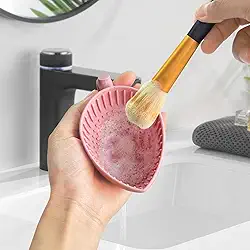 Tigela de lavar pincel de maquiagem, limpador de pincéis de maquiagem de silicone em forma de folha, ferramenta de lavagem portátil, limpador de pincéis cosméticos