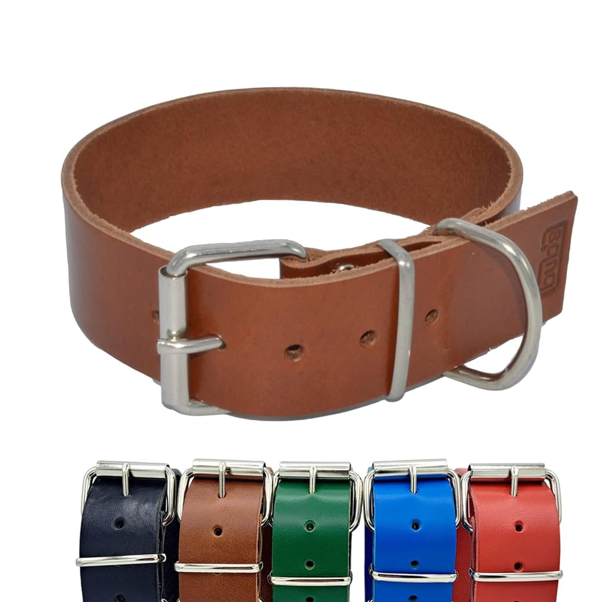 BUB’S - Collar de Cuero para Perro Grande XL - Material Vacuno Suave Resistente (XL 47 a 57cm - Ancho 40mm, Marrón)