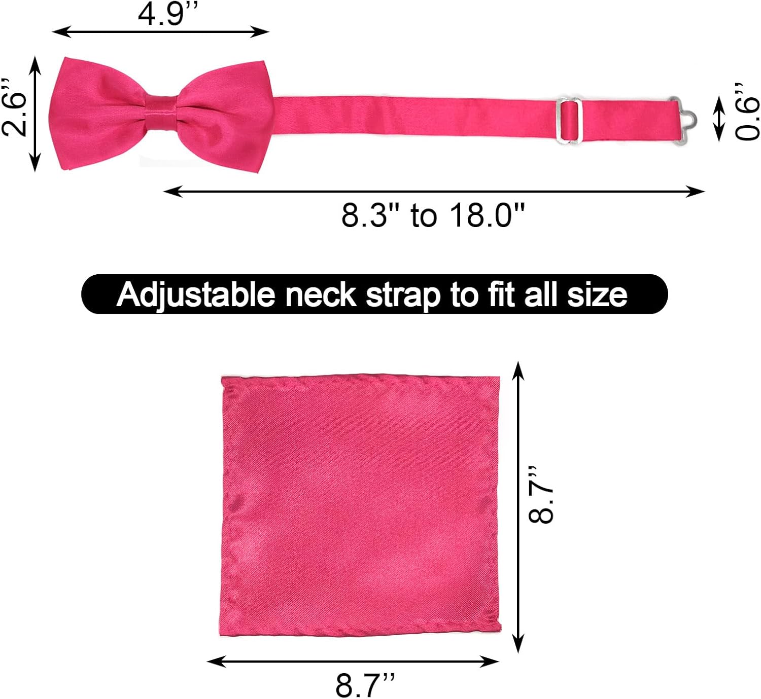Adjustable Bowtie and Pocket Square Men Bowtie and Handkerchief Solid Color Double Fold Pre-Tied Bow Tie for Wedding Party - Image 3