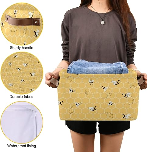 Miniatura 46 de AUUXVA Cesta de almacenamiento con textura de mármol de oro rosa, caja de almacenamiento de lona duradera plegable para juguetes, cesta organizadora