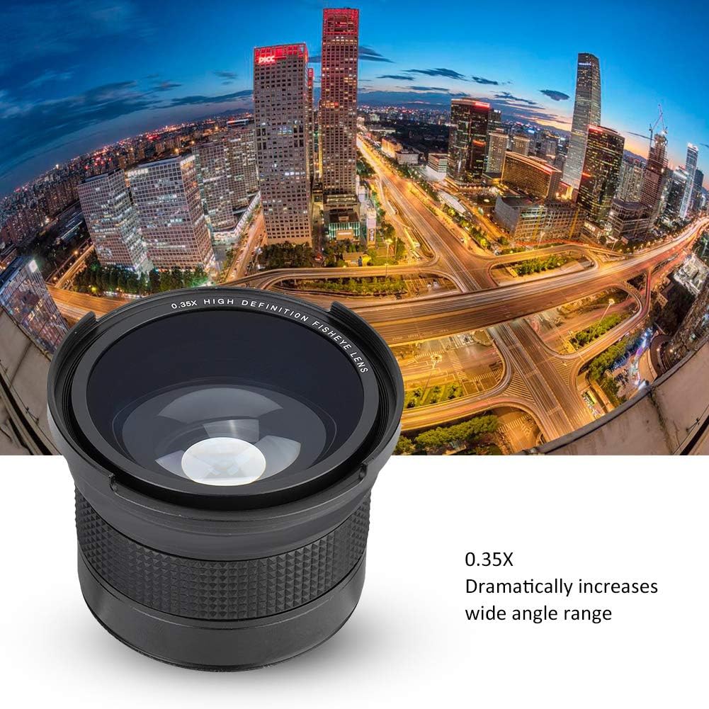 Obiettivo Grandangolare da 58 Mm 0,35X per Fotocamera Reflex DSLR Nero, Obiettivo Fisheye Compatibile con Obiettivi da 58 Mm, Obiettivo Fisheye da 58 Mm per la Maggior Parte delle Fotocamere Reflex e