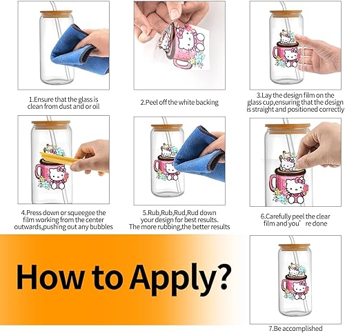 Miniatura 7 de Calcomanías de transferencia de vasos UV DTF para vasos de vidrio de 16 onzas, 10 hojas de transferencia de tazas para manualidades de tazas,