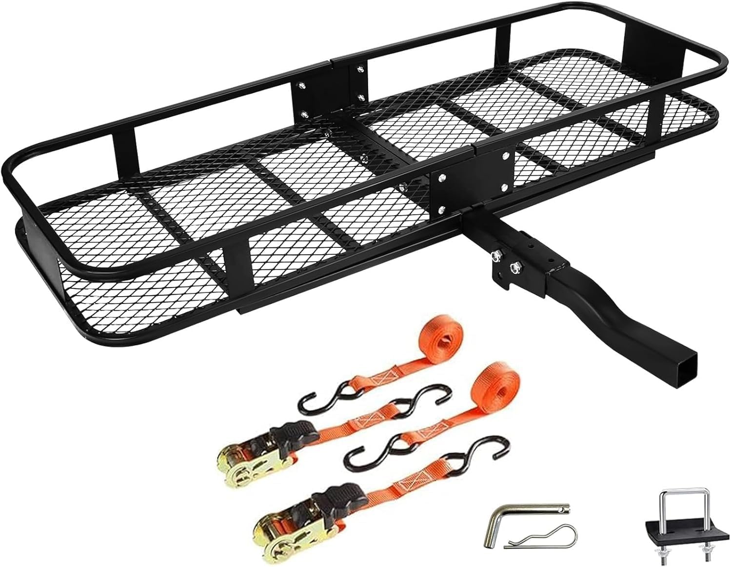 Aluminum Hitch Cargo Carrier 500 lbs Capacity - Folding Luggage Rack for SUV, Car, Truck - Fits 2" Receiver with Powder Coated Angled Shank - 60 x 20 x7 Rustproof Hitch Mount Cargo Basket