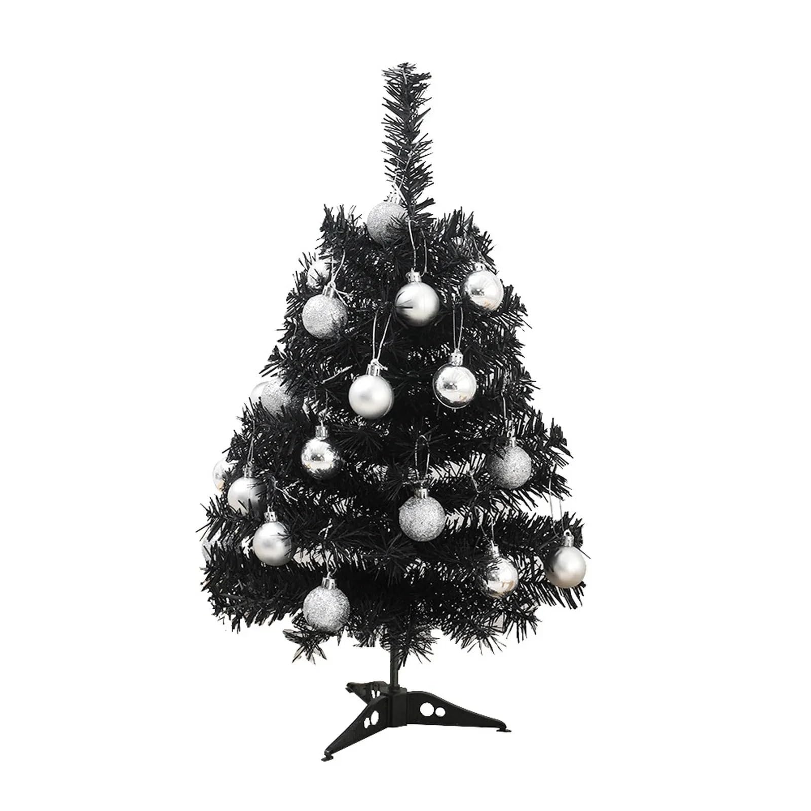 Black Mini Christmas Tree Tabletop Artificial Xmas Tree Battery Powered and Timer for Christmas Halloween Home Holiday Party Decor(45cm)