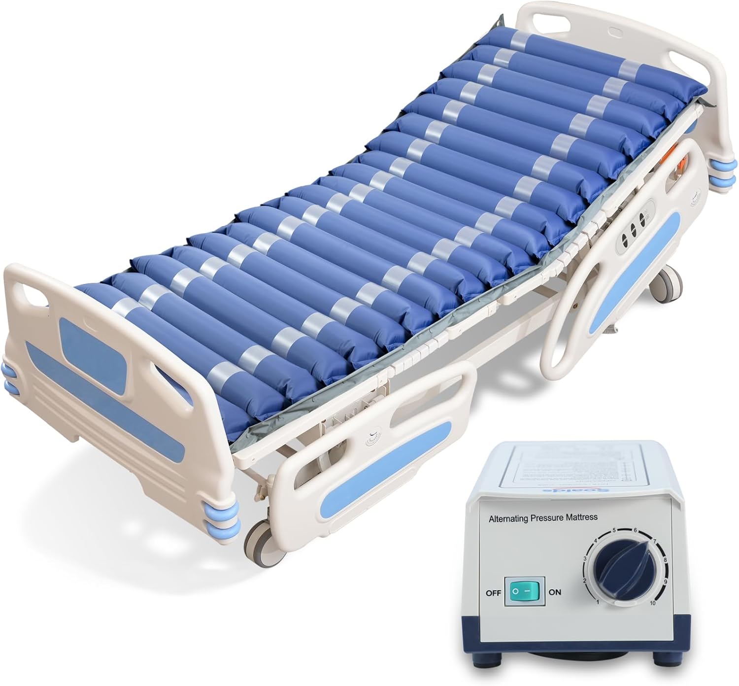 Medical Alternating Air Pressure Mattress Topper for Bed Sores Relief with Quiet Pump, 20 Cells Durable Pad, Supports 298 lbs, for Seniors, Bedridden Patients, Recovery at Home or Hospital Use