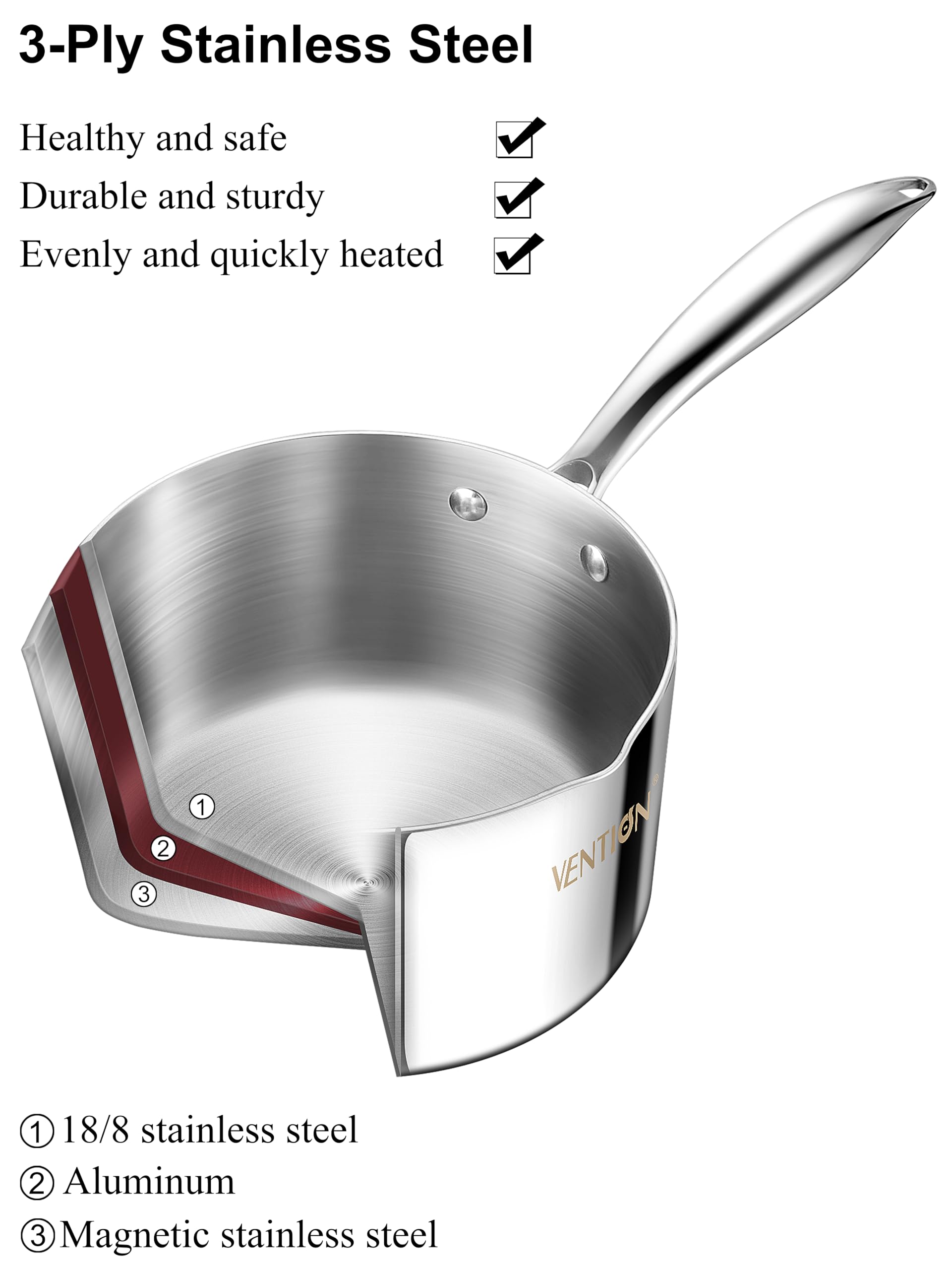 VENTION Stainless Steel Saucepan - 1.4qt -4