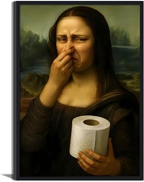 yunjulp Mona Lisa Pinching Nose Poster Bathroom Wall Art Decoration, Mona Lisa Bathroom Art, Humor Whimsical Funny Home Decor Classical Bathroom Wall Art Picture - 8x10in Unframed