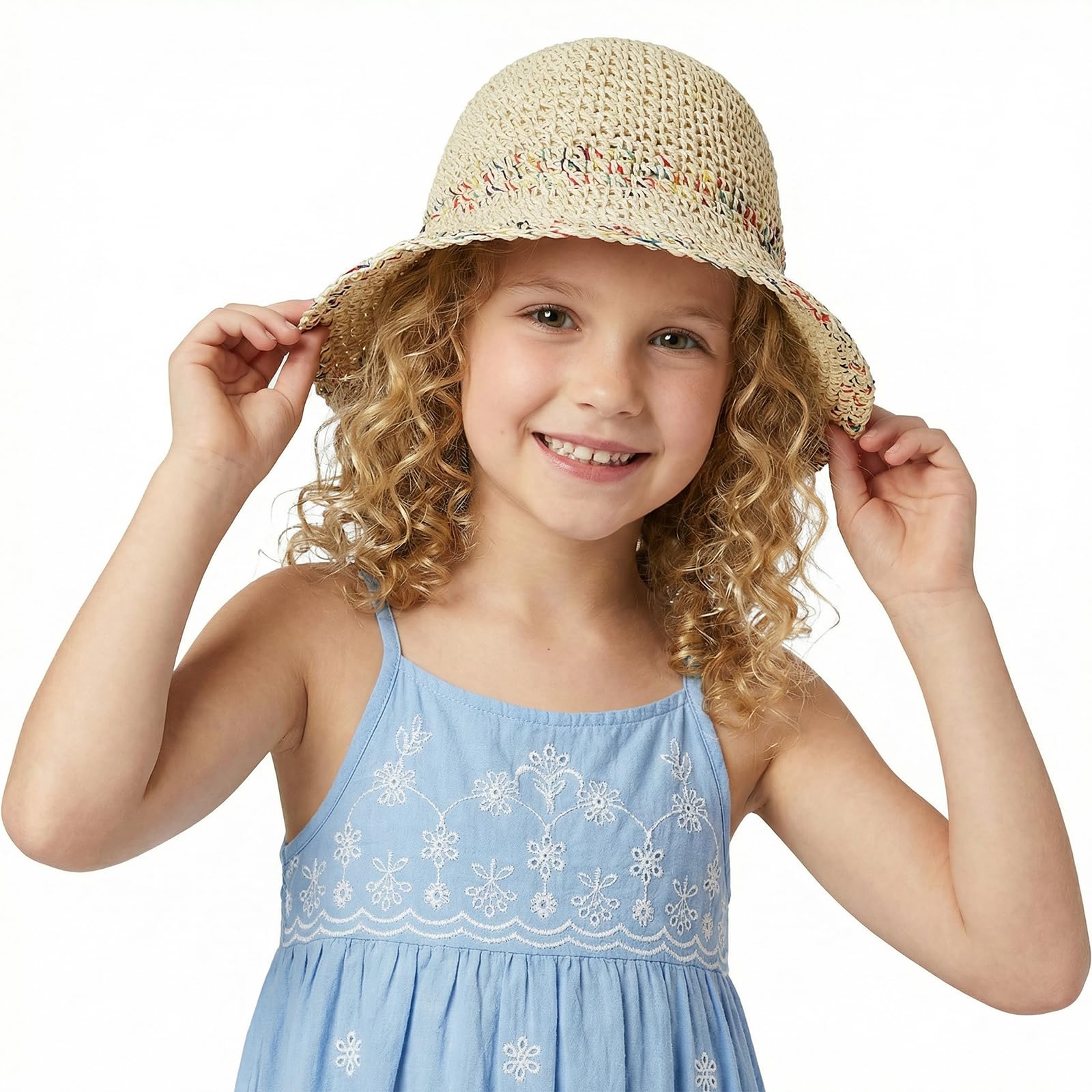 TINAYAUE Cappello di paglia da donna, per la spiaggia, traspirante, pieghevole, elegante cappello da pescatore, leggero, protezione UV, per il tempo libero, regolabile, per adulti, bambini