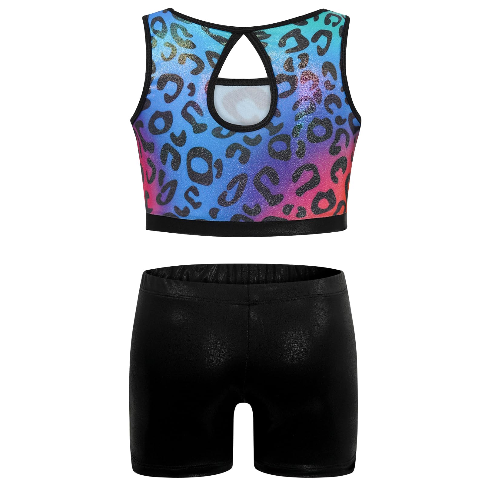 Gogokids Completo da ginnastica bambina composto da tre pezzi, body senza maniche, pantaloncini e fascia capelli, tuta danza classica scintillante, con design a colori sfumati, dai 3 ai 12 anni