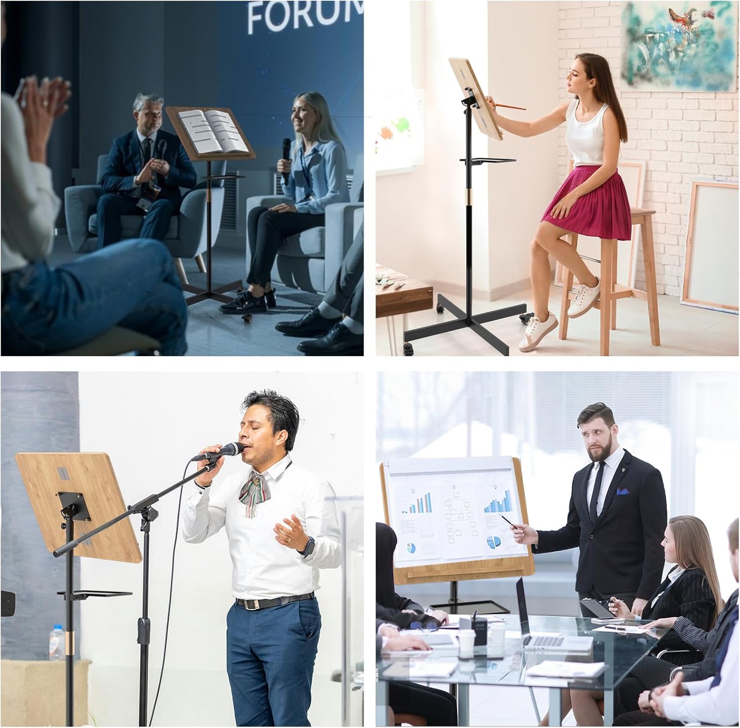 Classic Lectern Podium Stand with Storage Platform, Height Adjustable Mobile Podium, Teacher Speaker Lecture Classroom Presentation Stand, Multi-Function Reading or Laptop Desk with Edge Stopper