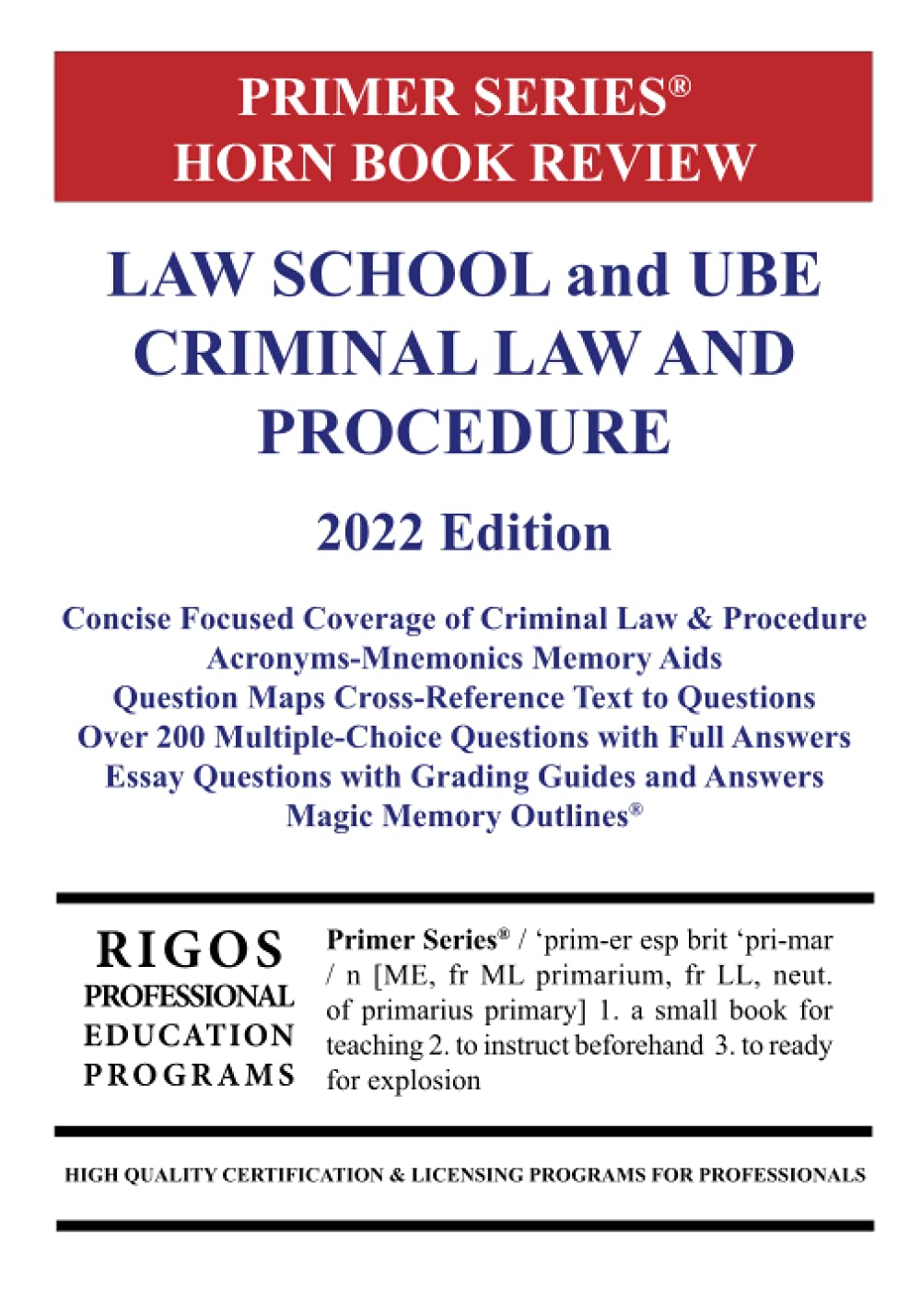 Buy Primer Series Horn Book Review Law School and UBE Criminal Law and