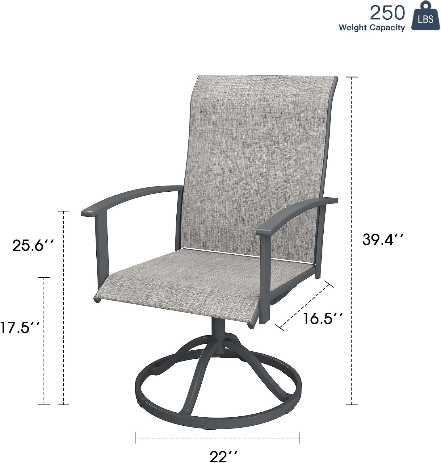 Diagram showing the dimensions of the VICLLAX Swivel Patio Chair