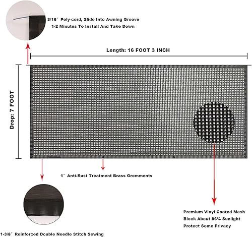 Miniatura 345 de Tentproinc Pantalla parasol para toldo, 8 pies x 13 pies 3 pulgadas (apta para toldo de 14 pies), protector solar de malla para autocaravana, cámper