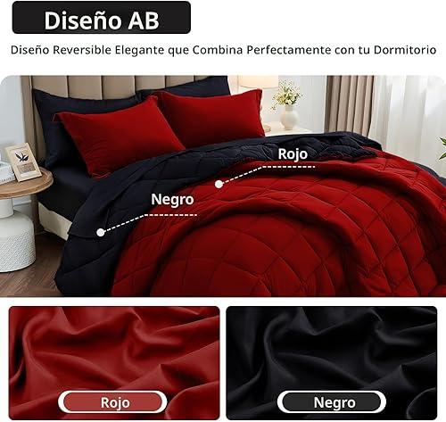 Miniatura 3 de MUXHOMO - Juego de ropa de cama reversible de 7 piezas en una bolsa, ptodas las estaciones - Incluye edredón, sábana encimera, sábana bajera, fundas