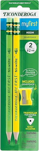 Vista 8 de Ticonderoga My First Tri-Write - Lápices con carcasa de madera, colores neón, 12 unidades (X13012) My First Pencils, carcasa de madera suave